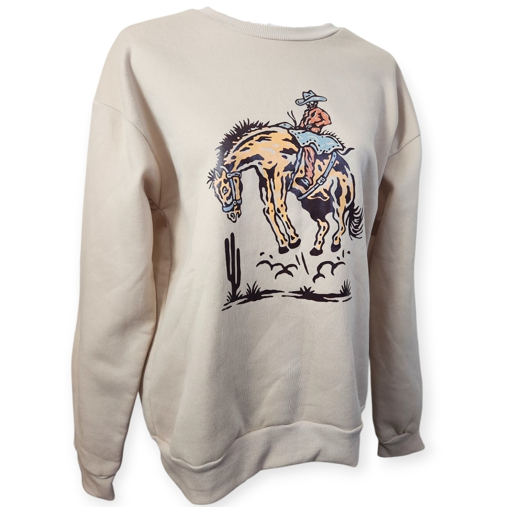 Cream Graphic Cowboy Crewneck Sweatshirt